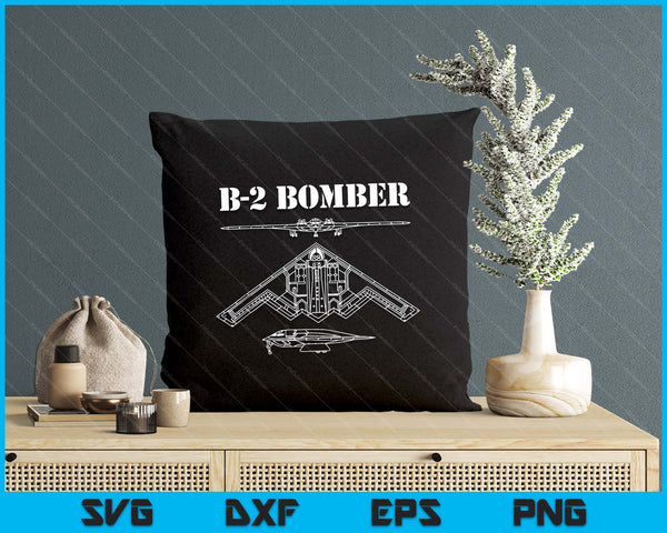 B-2 Bomber Aircraft Schematic Military Stealth Bomber B2 SVG PNG Digital Printable Files