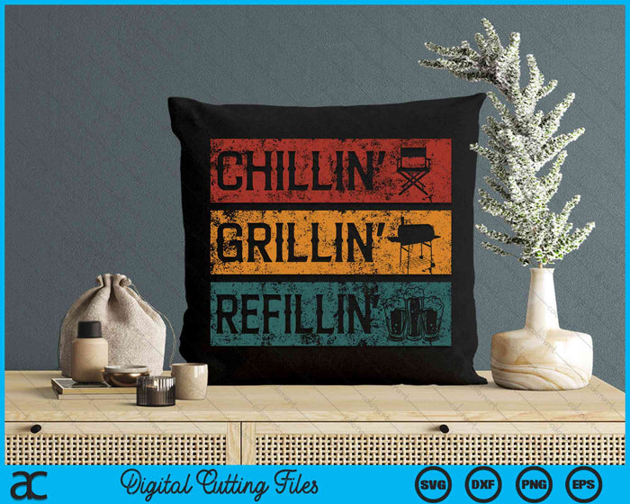 BBQ Smoker Chillin' Grillin' Refillin' Barbecue SVG PNG Digital Cutting Files