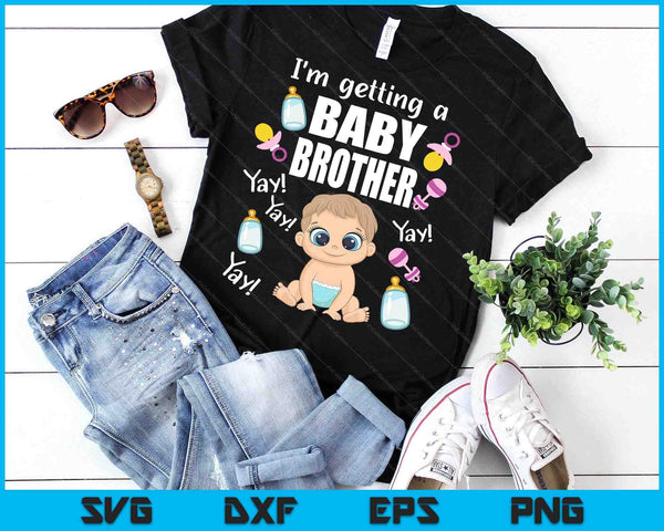 Baby Brother Reveal I'm Getting a Baby Brother Cute Baby SVG PNG Digital Cutting Files - on a t-shirt