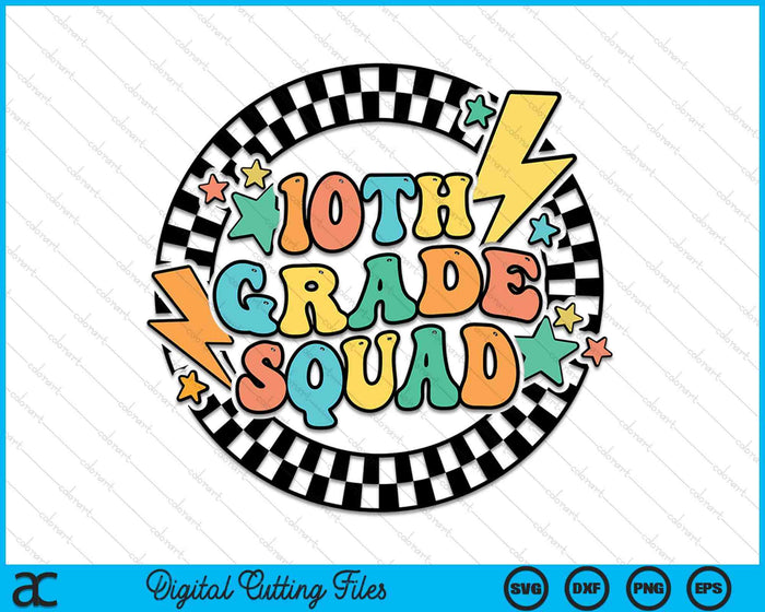 Back To School Groovy Teacher 10th Grade Crew Squad Team SVG PNG Digital Cutting Files