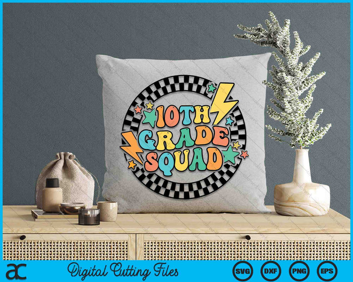 Back To School Groovy Teacher 10th Grade Crew Squad Team SVG PNG Digital Cutting Files