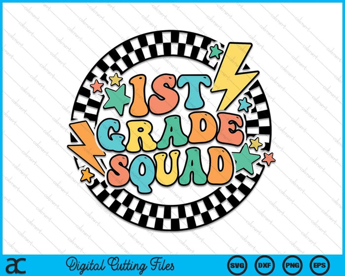 Back To School Groovy Teacher 1st Grade Crew Squad Team SVG PNG Digital Cutting Files