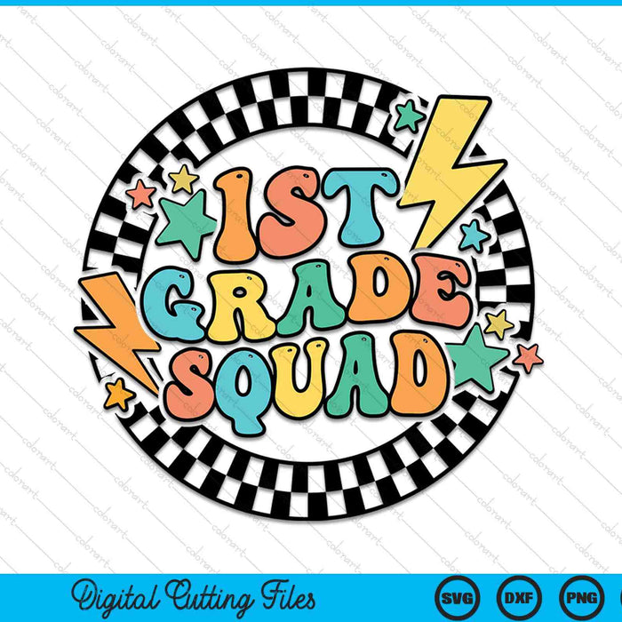 Back to school groovy teacher 1st grade crew squad team SVG cut file