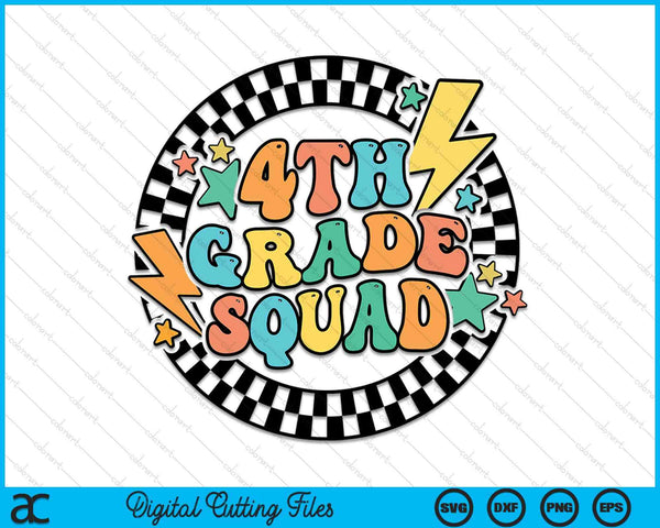 Back To School Groovy Teacher 4th Grade Crew Squad Team SVG PNG Digital Cutting Files