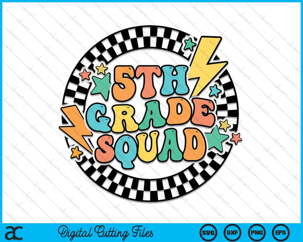 Back To School Groovy Teacher 5th Grade Crew Squad Team SVG PNG Digital Cutting Files