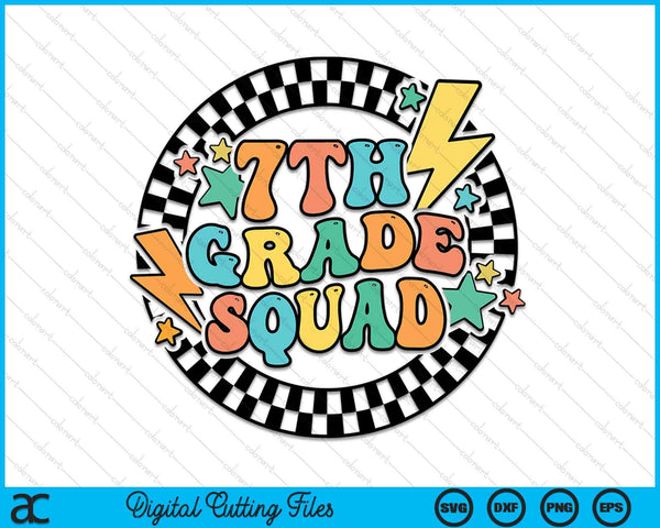 Back To School Groovy Teacher 7th Grade Crew Squad Team SVG PNG Digital Cutting Files