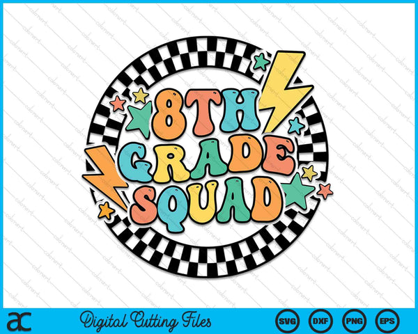 Back To School Groovy Teacher 8th Grade Crew Squad Team SVG PNG Digital Cutting Files