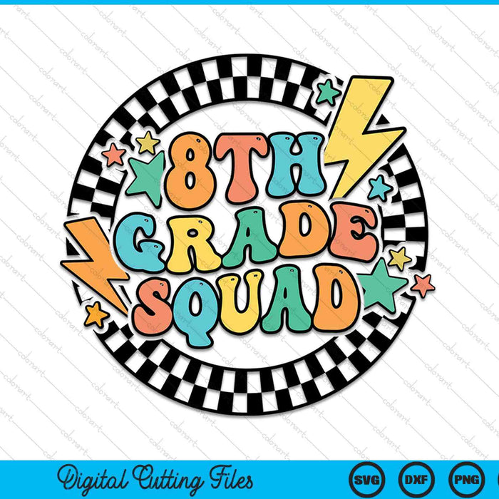 Back to school groovy teacher 8th grade crew squad team SVG PNG cut file for Cricut
