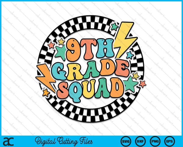 Back To School Groovy Teacher 9th Grade Crew Squad Team SVG PNG Digital Cutting Files