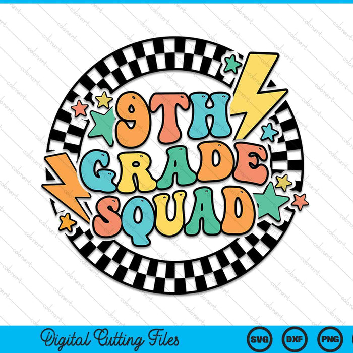 Back To School Groovy Teacher 9th Grade Crew Squad Team SVG PNG Digital Cutting Files