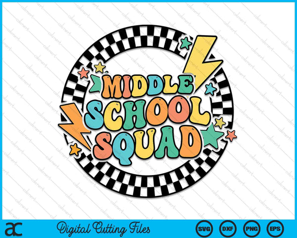 Back To School Groovy Teacher Middle School Crew Squad Team SVG PNG Digital Cutting Files