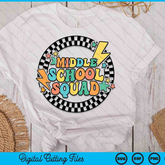 Back To School Groovy Teacher Middle School Crew Squad Team SVG PNG Digital Cutting Files