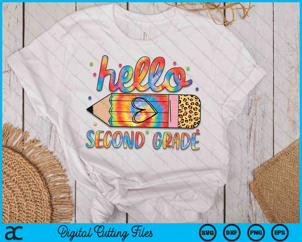 Back To School Hello Second 2nd Grade Leopard Tie Dye Pencil SVG PNG Digital Cutting Files