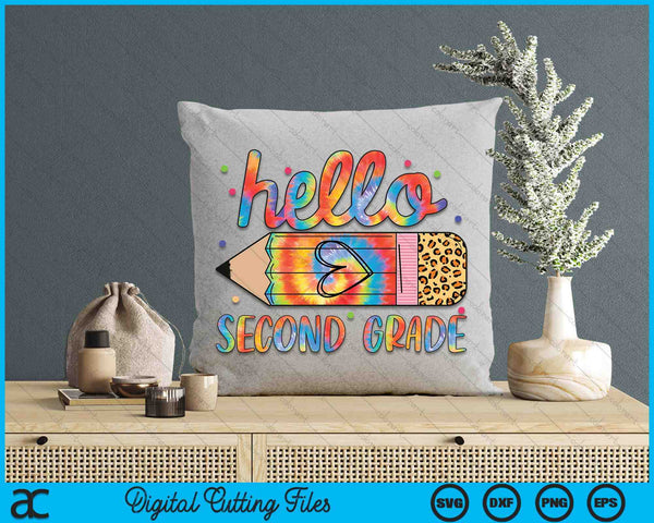 Back To School Hello Second 2nd Grade Leopard Tie Dye Pencil SVG PNG Digital Cutting Files