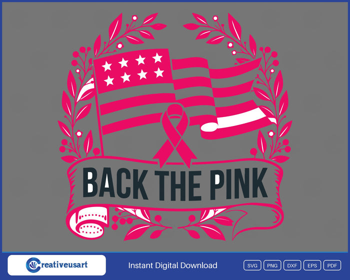 Back The Pink flag banner breast cancer SVG design on grey background