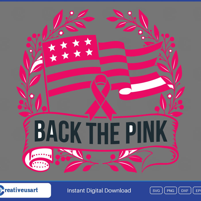 Back The Pink flag banner breast cancer SVG design on grey background
