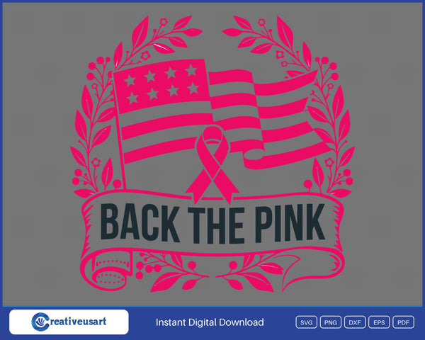 Back The Pink flag banner breast cancer SVG design on grey background