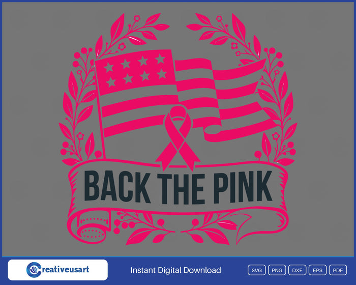 Back The Pink flag banner breast cancer SVG design on grey background