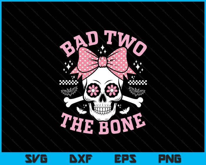Bad Two The Bone Skull With Pink Bow For Halloween SVG PNG Digital Printable Files