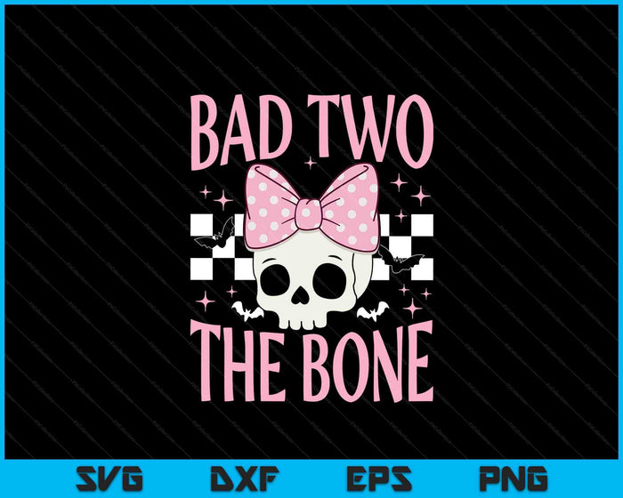 Bad Two The Bone Skull With Pink Bow For Halloween SVG PNG Digital Printable Files