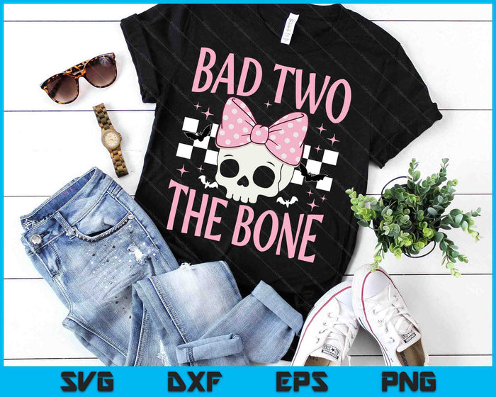 Bad Two The Bone Skull With Pink Bow For Halloween SVG PNG Digital Printable Files
