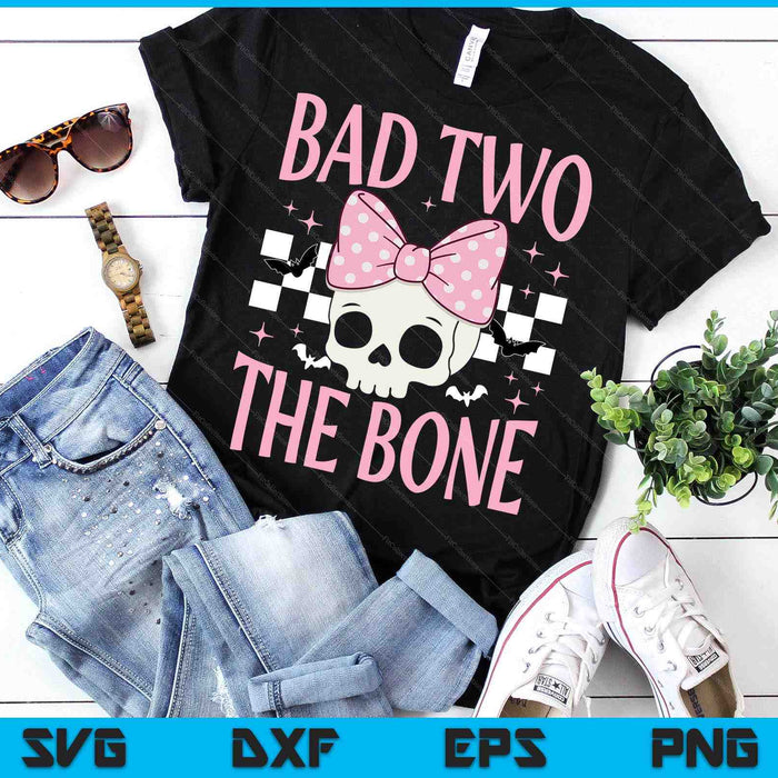 Bad Two The Bone Skull With Pink Bow For Halloween SVG PNG Digital Printable Files