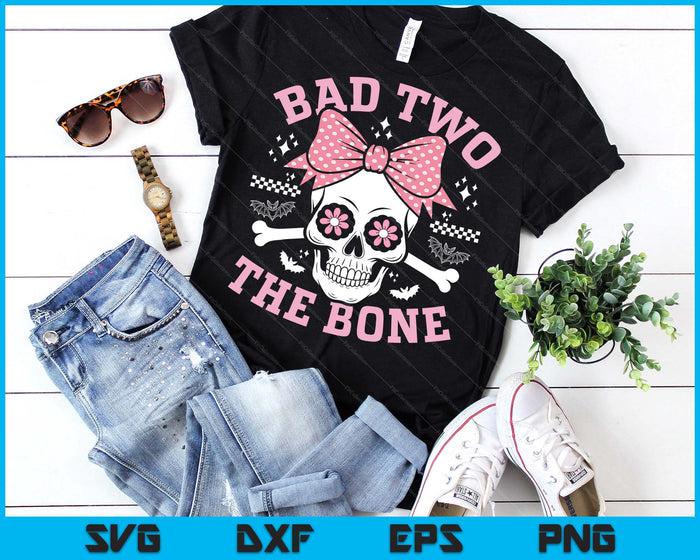 Bad Two The Bone Skull With Pink Bow For Halloween SVG PNG Digital Printable Files
