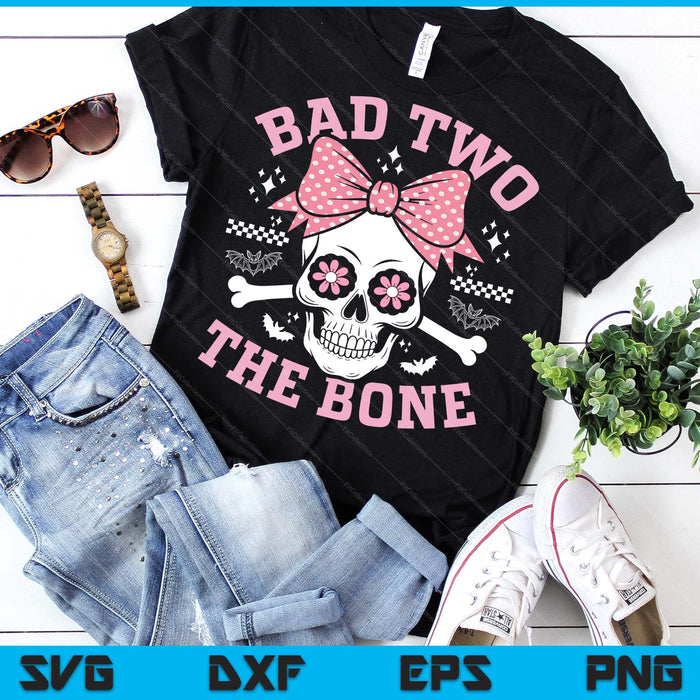 Bad Two The Bone Skull With Pink Bow For Halloween SVG PNG Digital Printable Files