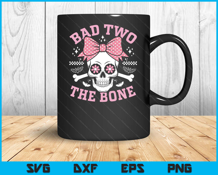 Bad Two The Bone Skull With Pink Bow For Halloween SVG PNG Digital Printable Files