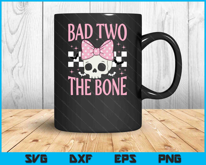 Bad Two The Bone Skull With Pink Bow For Halloween SVG PNG Digital Printable Files