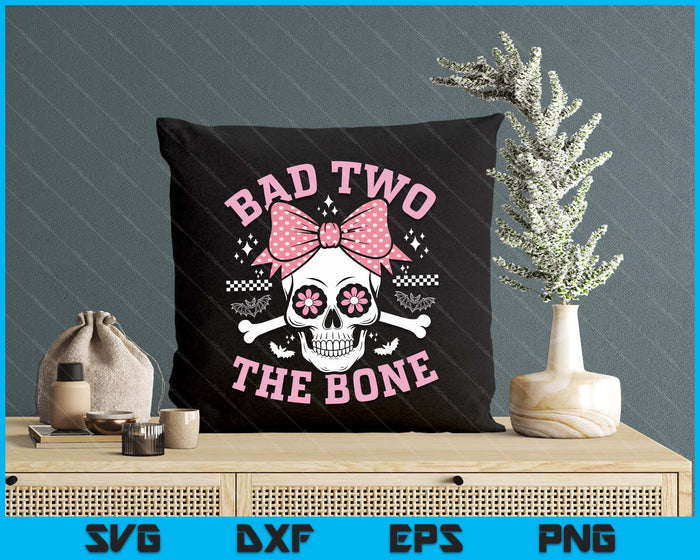 Bad Two The Bone Skull With Pink Bow For Halloween SVG PNG Digital Printable Files