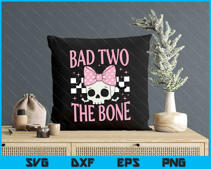 Bad Two The Bone Skull With Pink Bow For Halloween SVG PNG Digital Printable Files