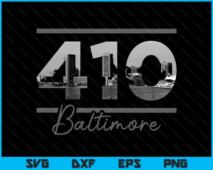 Baltimore 410 Area Code Skyline Maryland Vintage SVG PNG Digital Printable Files