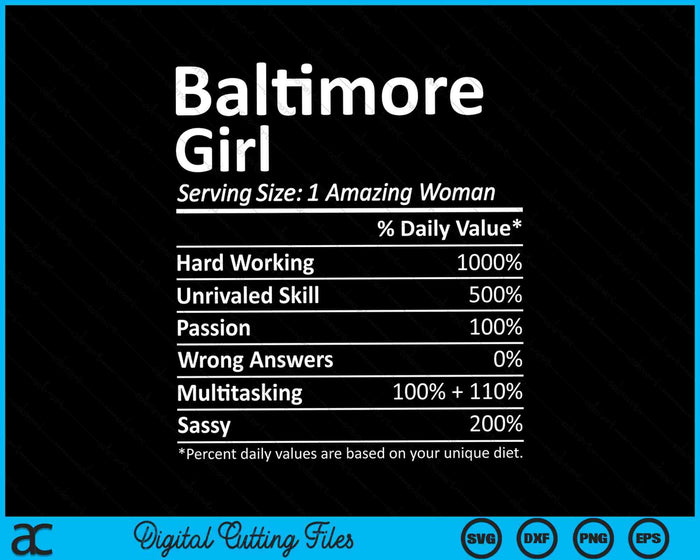 Baltimore Girl MD Maryland Funny City Home Roots SVG PNG Digital Cutting Files