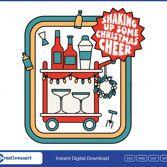 Shaking Up Some Christmas Cheer bar cart SVG printed on a white t-shirt