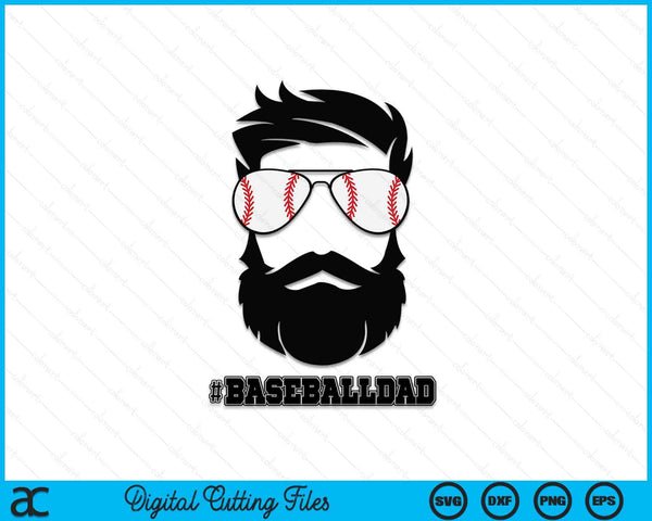 Honkbalvader met baard en coole zonnebril SVG PNG digitale afdrukbare bestanden