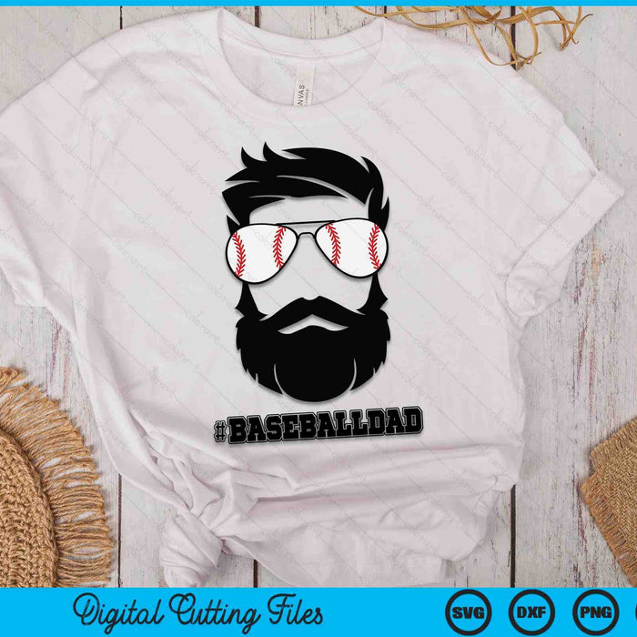 Honkbalvader met baard en coole zonnebril SVG PNG digitale afdrukbare bestanden