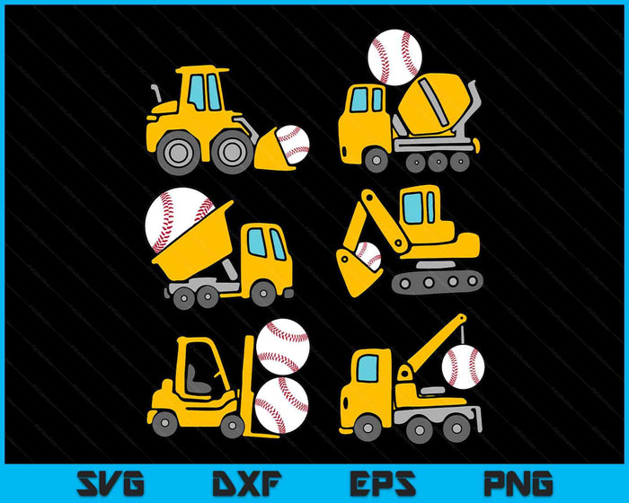 Baseball Diggers Kids Construction Trucks Toddler Boys SVG PNG Digital Printable Files