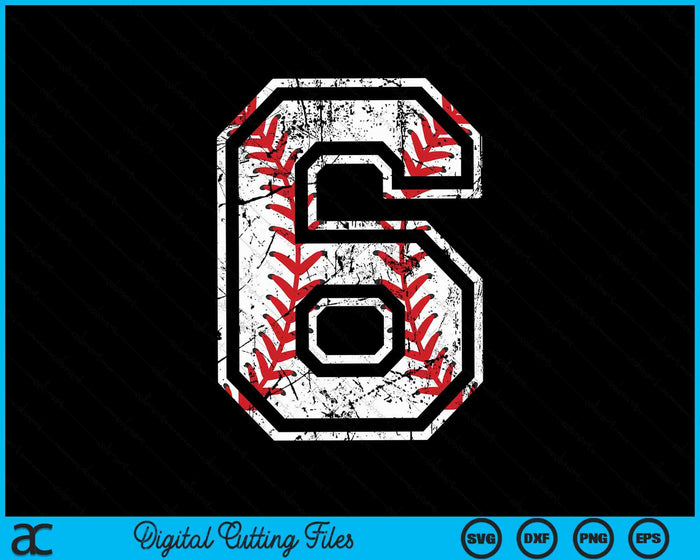 Baseball Jersey Number 6 Vintage Distressed 6th Birthday SVG PNG Digital Cutting File