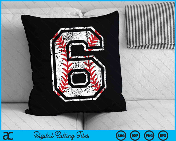 Baseball Jersey Number 6 Vintage Distressed 6th Birthday SVG PNG Digital Cutting File