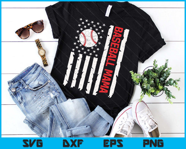 Baseball Mama USA American Flag Patriotic Mama 4th of July SVG PNG Digital Printable Files