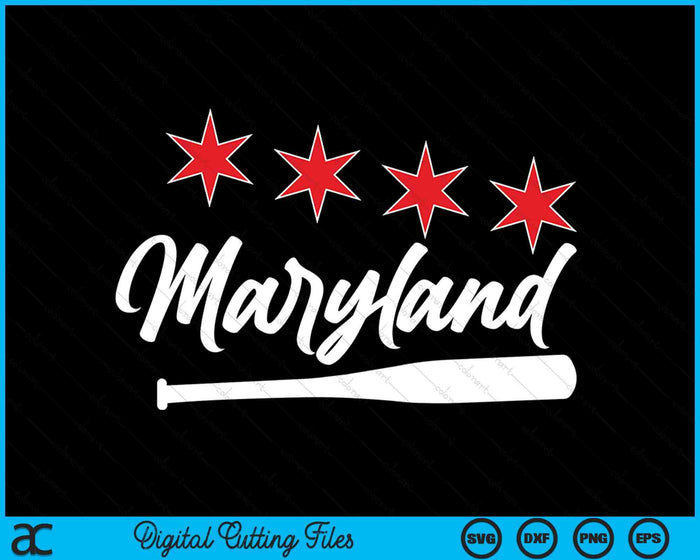 Honkbal Maryland minnaar schattige Maryland honkbalknuppel Amerikaanse SVG PNG digitale snijbestanden 
