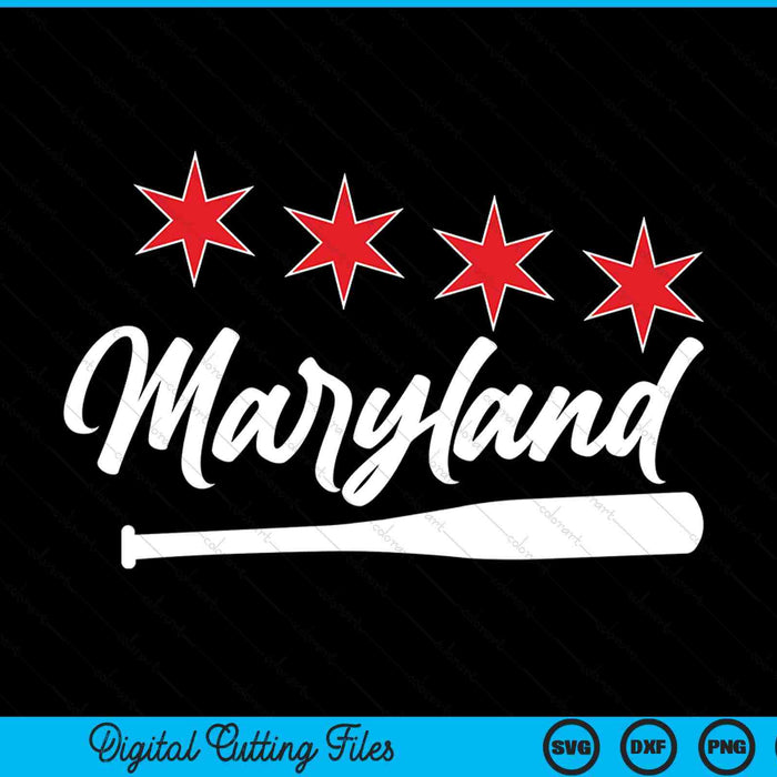 Honkbal Maryland minnaar schattige Maryland honkbalknuppel Amerikaanse SVG PNG digitale snijbestanden 