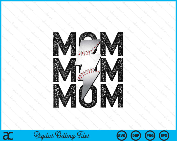 Baseball Mom Distressed Lightning Bolt SVG PNG Digital Printable Files