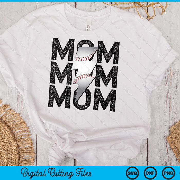 Baseball Mom Distressed Lightning Bolt SVG PNG Digital Printable Files