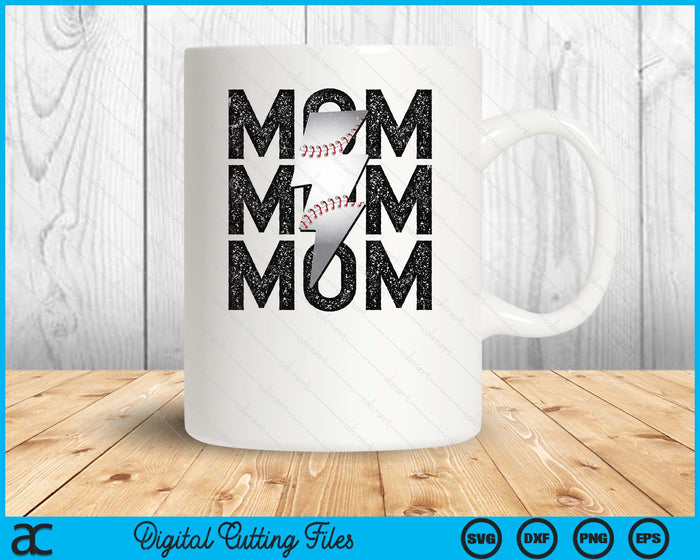 Baseball Mom Distressed Lightning Bolt SVG PNG Digital Printable Files