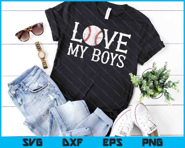 Mamá de béisbol Amo a mis hijos SVG PNG Cortando archivos imprimibles - on a t-shirt