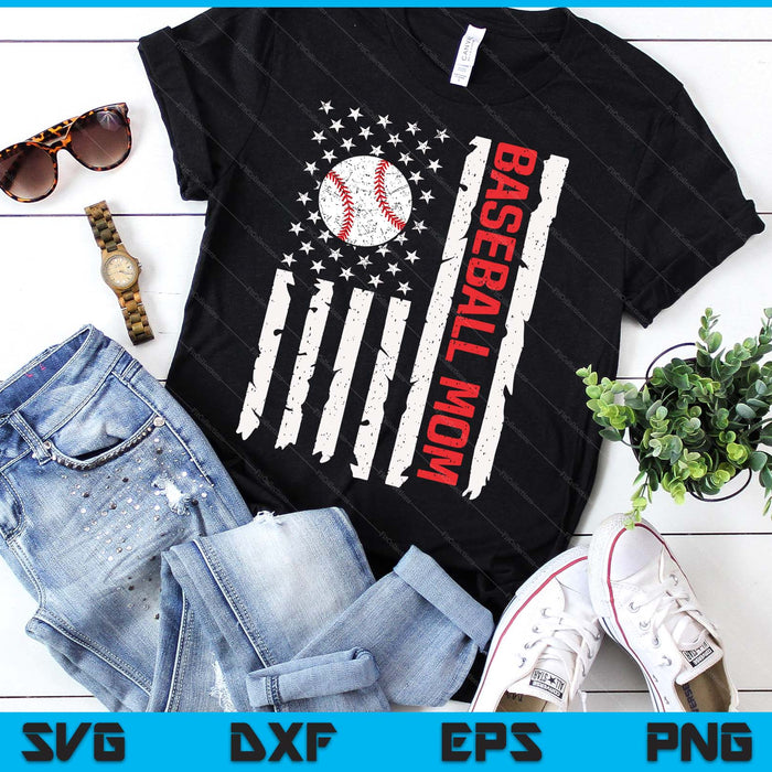 Baseball Mom USA American Flag Patriotic Mom 4th of July SVG PNG Digital Printable Files