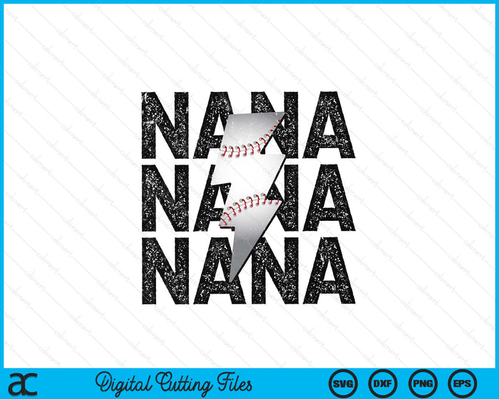 Baseball Nana Distressed Lightning Bolt SVG PNG Digital Printable Files