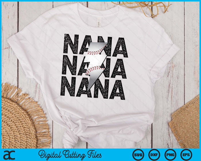 Baseball Nana Distressed Lightning Bolt SVG PNG Digital Printable Files